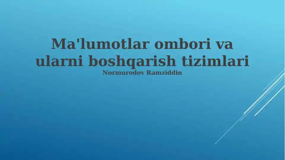 Ma'lumotlar Ombori Boshqaruv Tizimlari