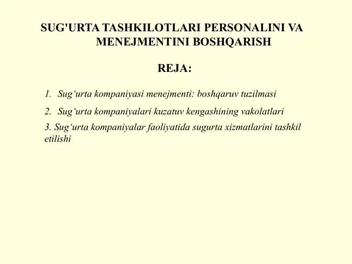 Sug'urta tashkilotlari personalini va menejmentini boshqarish