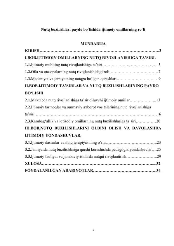 Nutq buzilishlari paydo bo‘lishida ijtimoiy omillarning ro‘li