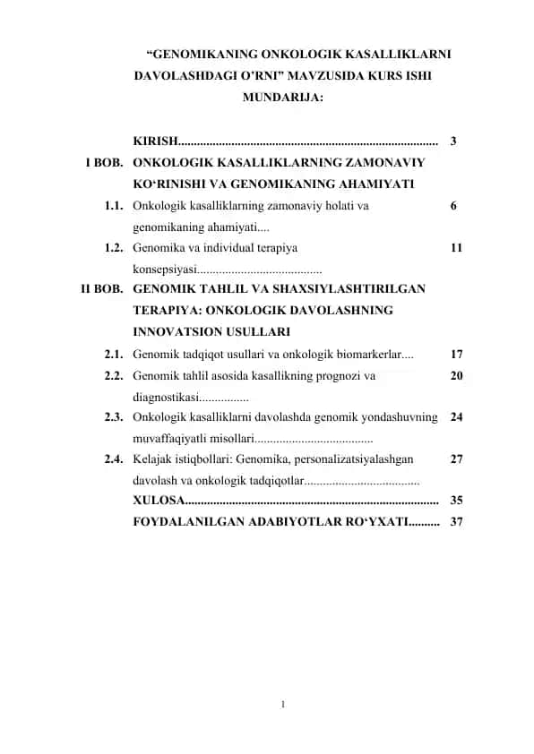 Genomikaning Onkologik Kasalliklarni Davolashdagi O'rni