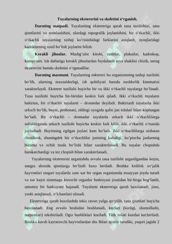 Tuyalarning ekstererini va skeletini o‘rganish