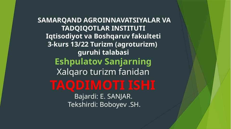 Ekologik turizm haqida taqdimot