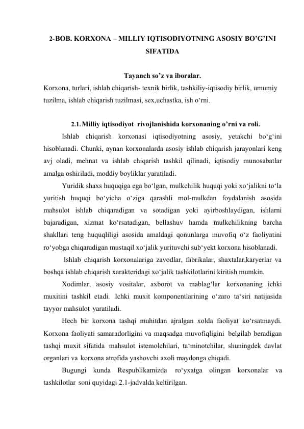 Korxona – Milliy Iqtisodiyotning Asosiy Bo’g’ini Sifatida