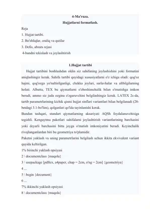 Hujjatlarni formatlash