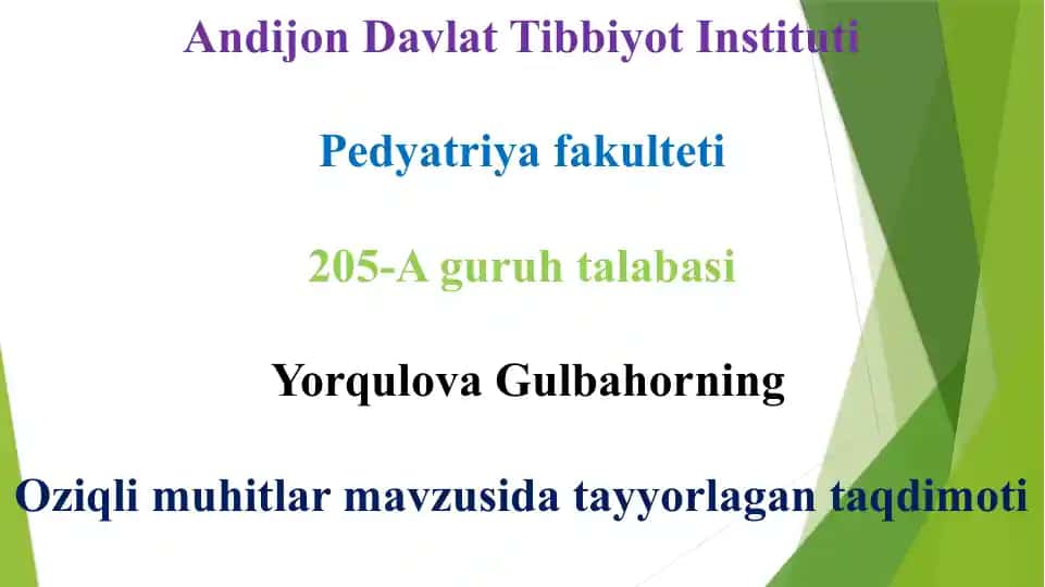 Oziqli muhitlar bo‘yicha taqdimot
