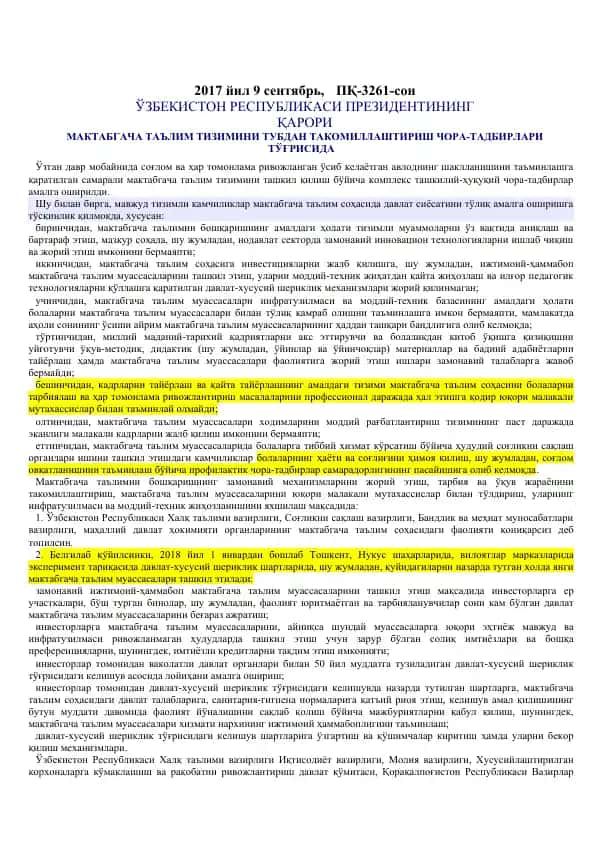 Maktabgacha ta'lim tizimini tubdan takomillashtirish choratadbirlari tushunchalari