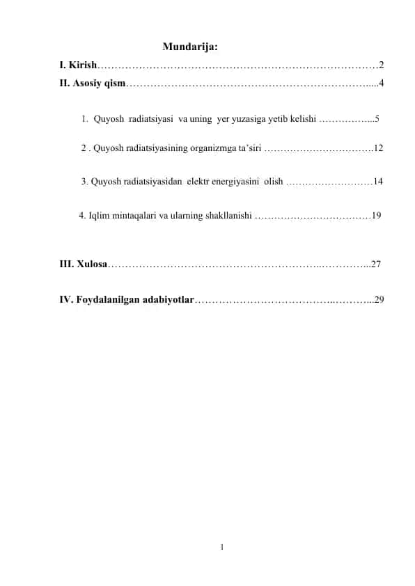 Quyosh Radiatsiyasi va Uning Ta'siri