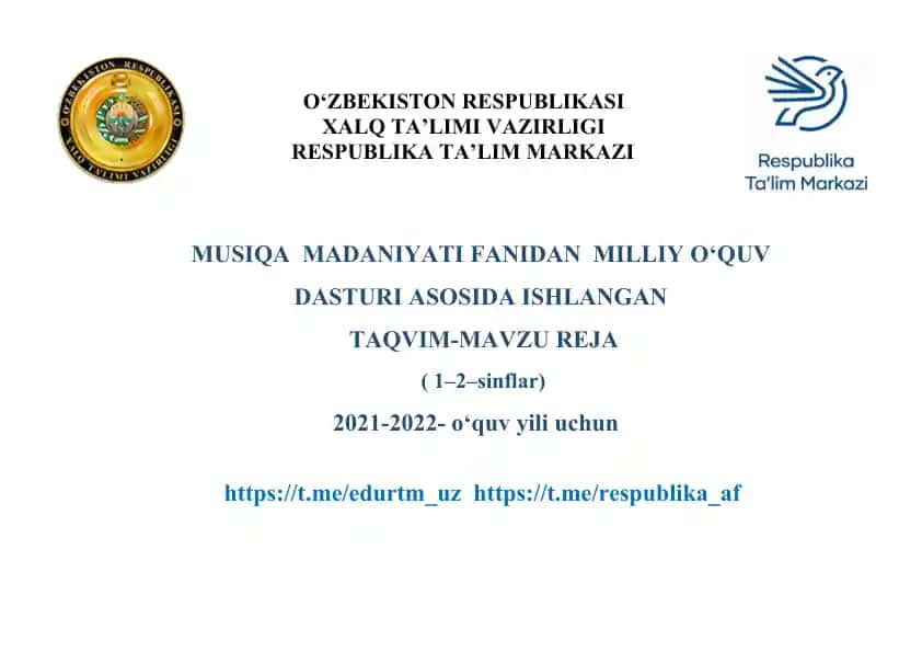 Musiqa Madaniyati Fanidan Milliy O‘quv Dasturi