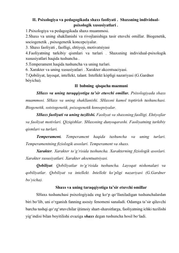 Psixologiya va pedagogikada shaxs faoliyati