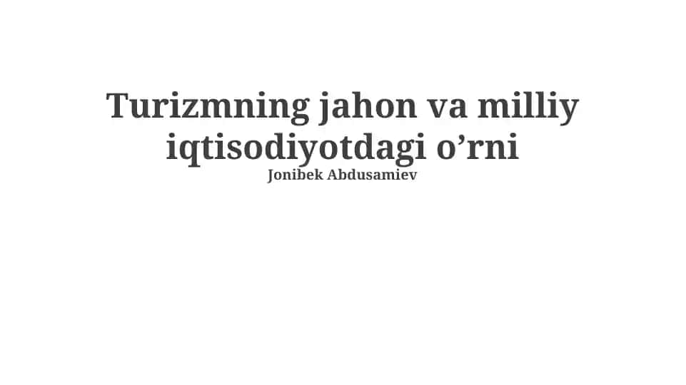 Turizm va iqtisodiyot