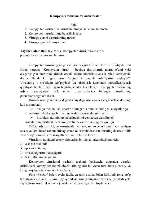 Kompyuter viruslari va antiviruslar