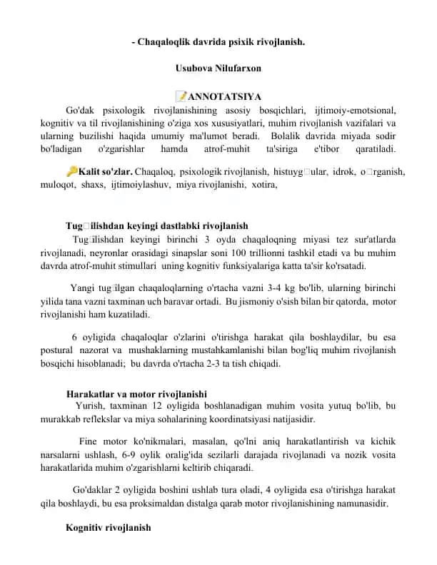Psixik rivojlanish