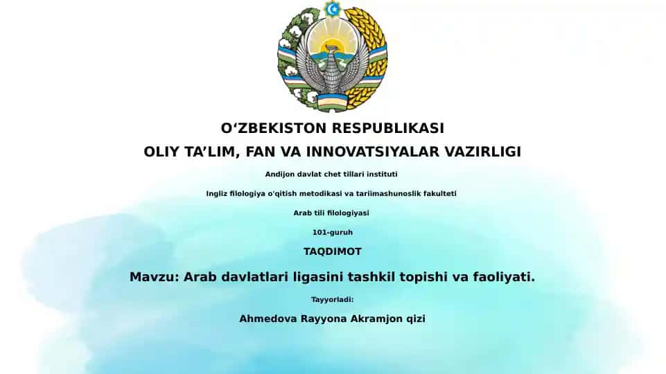 Arab davlatlari ligasini tashkil topishi va faoliyati