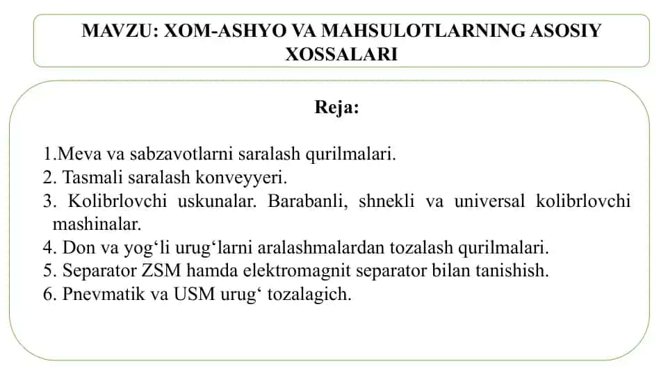 Meva va sabzavotlarni saralash qurilmalari