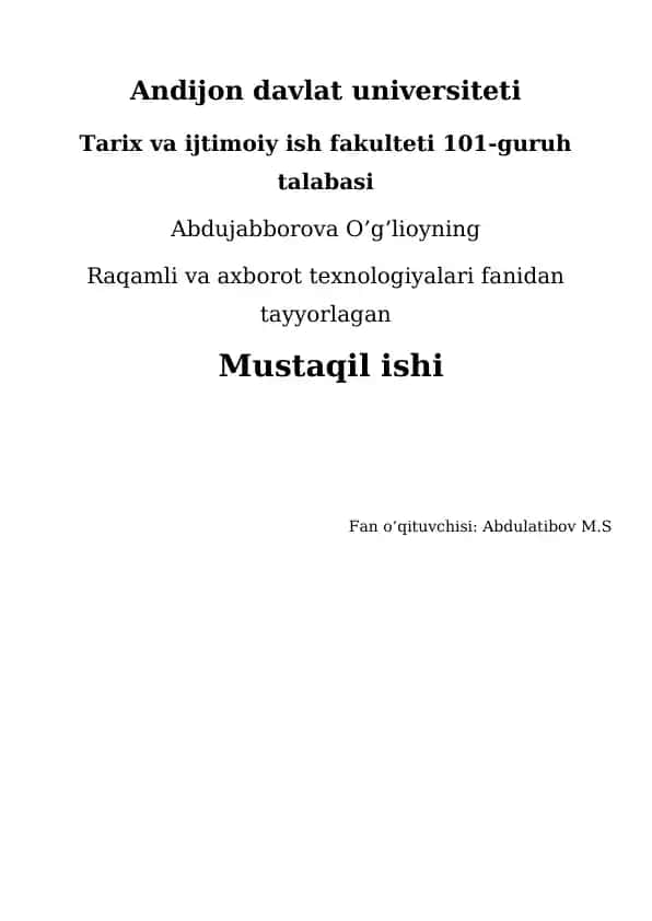 Raqamli texnologiyalar tushunchasi va rivojlanish bosqichlari