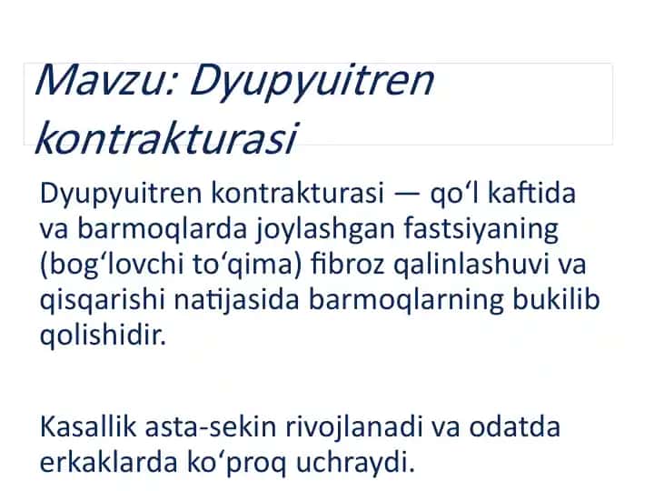Dyupyuitren kontrakturasi
