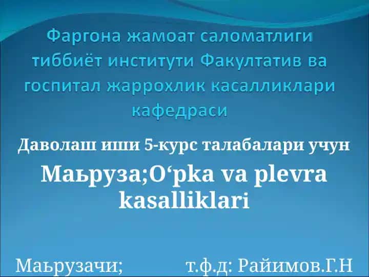 O‘pka va plevra kasalliklari