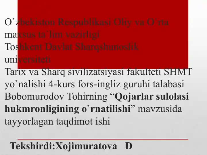 Qojarlar sulolasi hukmronligining o'rnatilishi