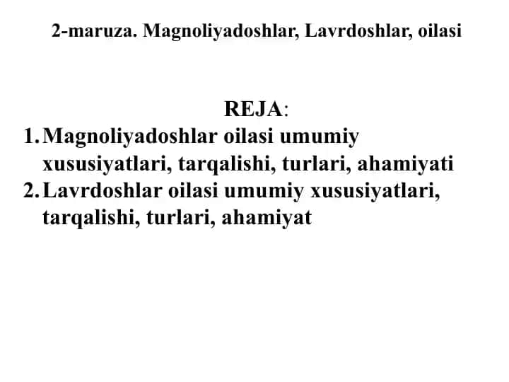 Magnoliyadoshlar, Lavrdoshlar, oilasi