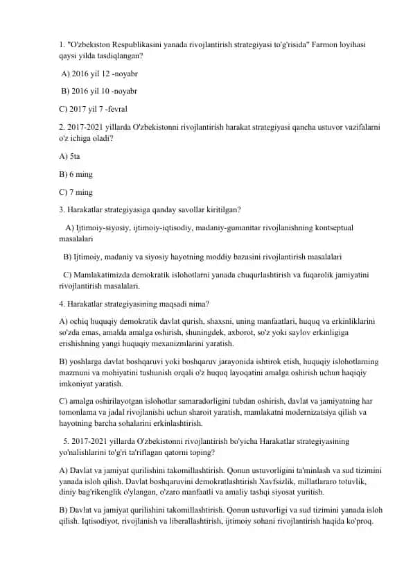 O'zbekiston Respublikasini yanada rivojlantirish strategiyasi