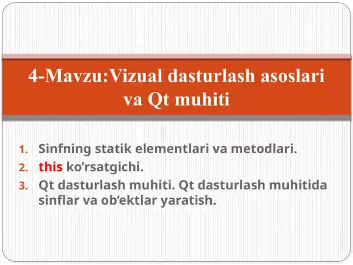 Sinfning statik elementlari va metodlari