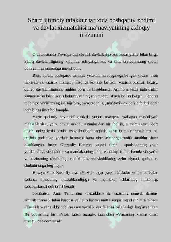sharq ijtimoiy tafakkur tarixida boshqaruv xodimi va davlat xizmatchisi