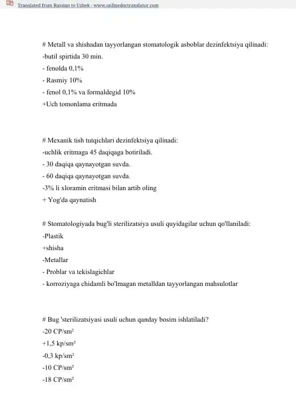 Stomatologik asboblar dezinfektsiyasi