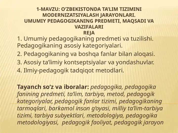 O‘zbekistonda ta’lim tizimini modernizatsiyalash jarayonlari