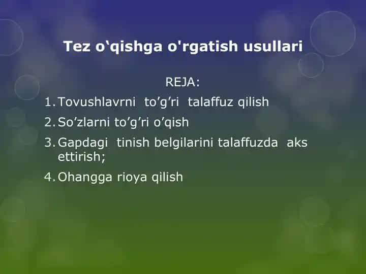 Tez o‘qishga o'rgatish usullari