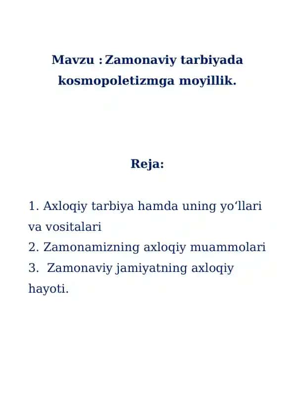 Zamonaviy tarbiyada kosmopoletizmga moyillik