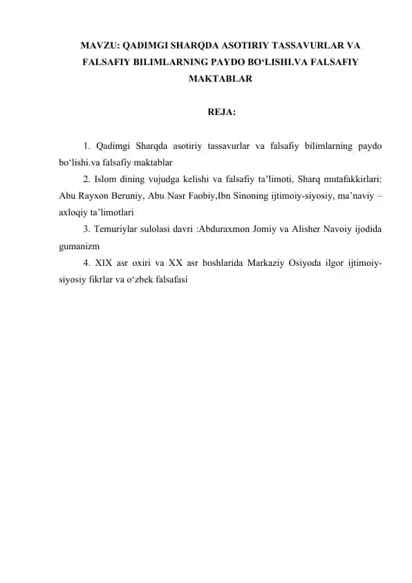Qadimgi Sharqda asotiriy tassavurlar va falsafiy bilimlar