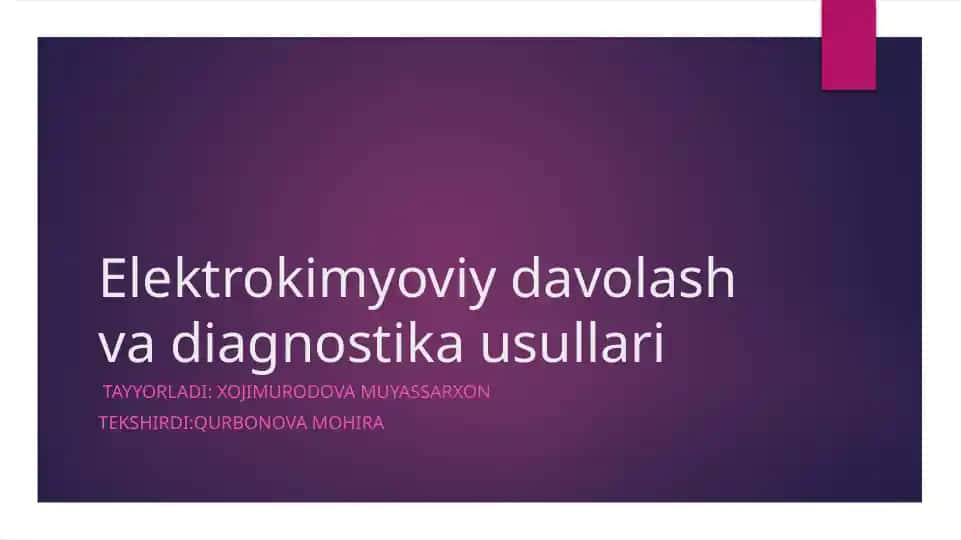 Elektrokimyoviy davolash va diagnostika usullari