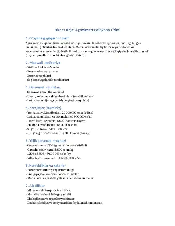 AgroSmart Issiqxona Tizimi