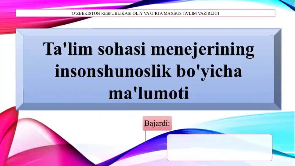 Menejerlik sohasida insonshunoslik bo'yicha ma'lumotlar
