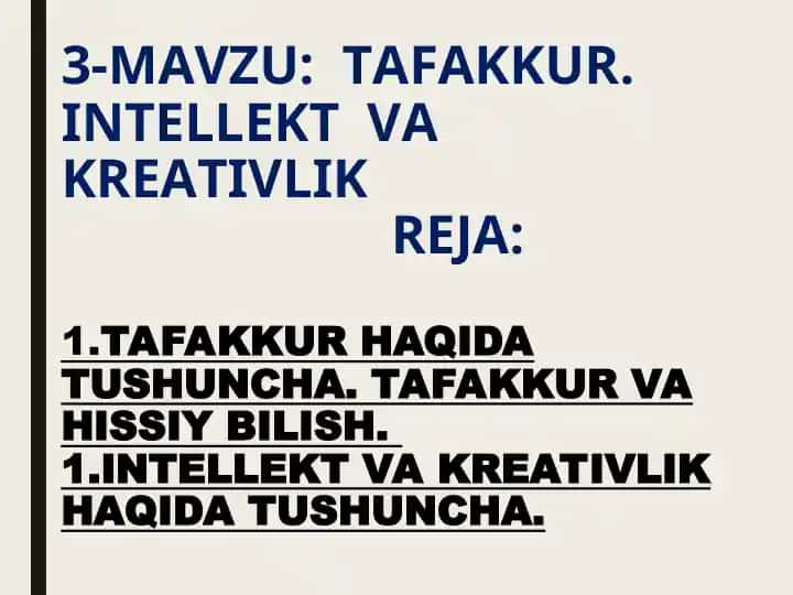 TAFAKKUR. INTELLEKT VA KREATIVLIK