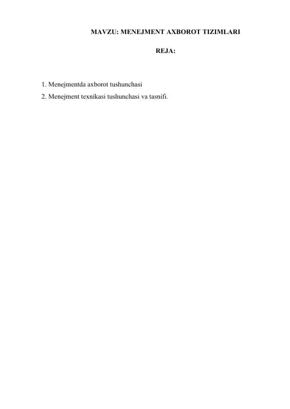 MENEJMENT AXBOROT TIZIMLARI
