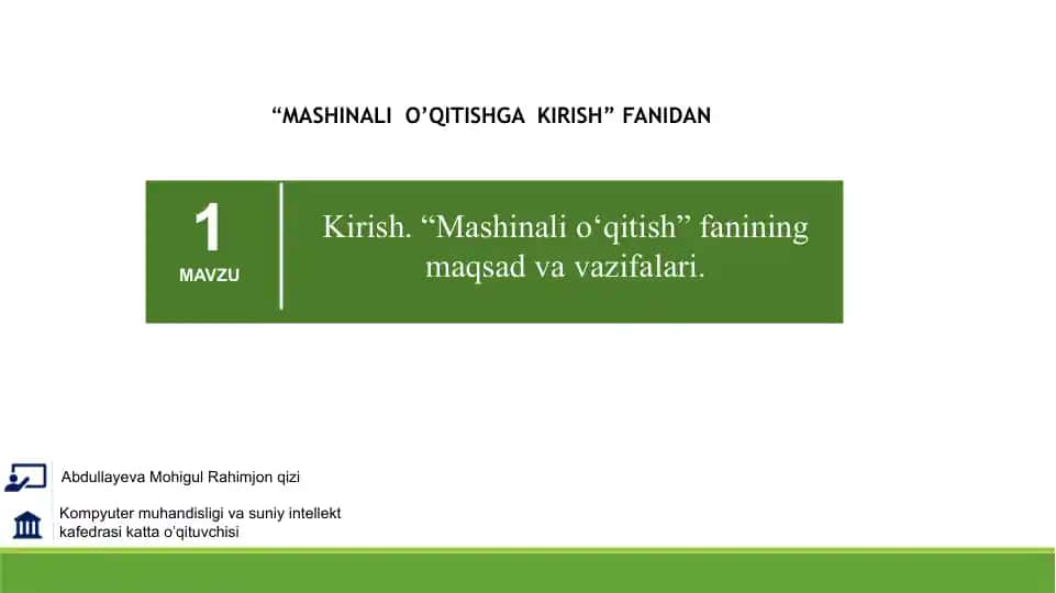 "Mashinali O'qitishga Kirish"