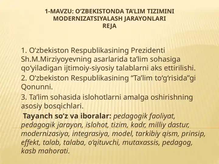 O‘zbekistonda Ta’lim Tizimini Modernizatsiyalash Jarayonlari