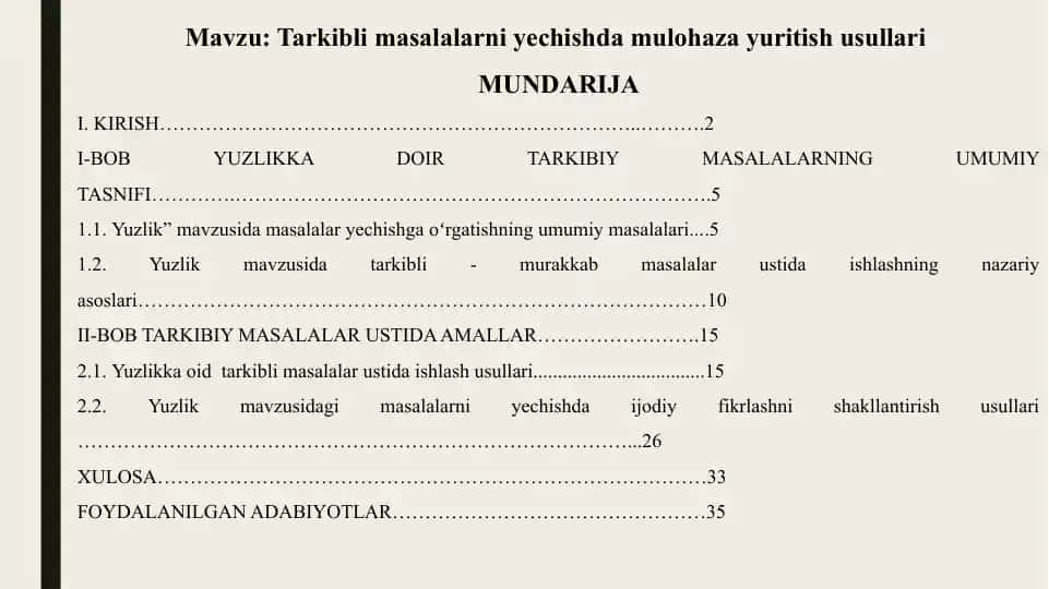 Tarkibli masalalarni yechishda mulohaza yuritish usullari