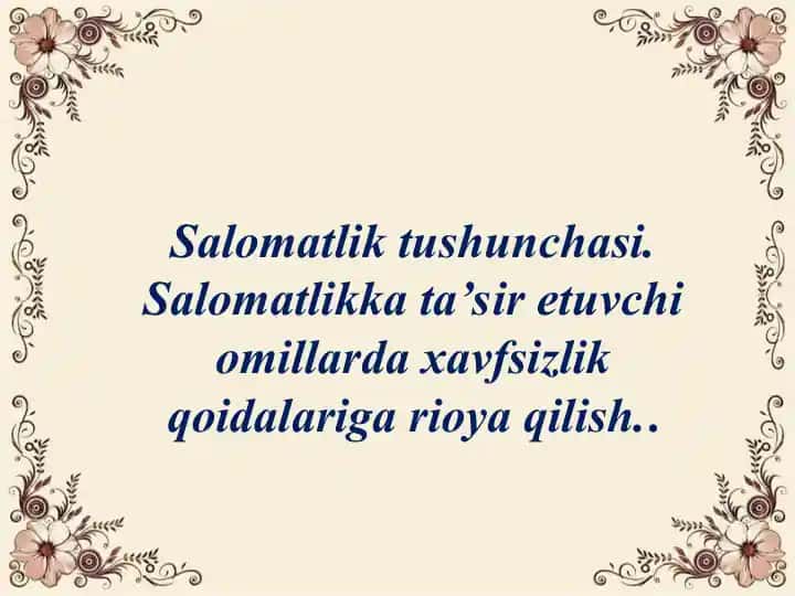 Salomatlik tushunchasi va salomatlik darajasini aniqlash