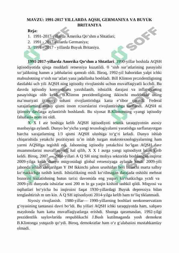 1991-2017 YILLARDA AQSH, GERMANIYA VA BUYUK BRITANIYA