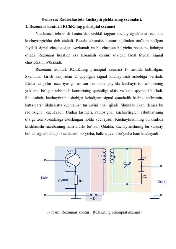 Radiochastota kuchaytirgichlarning sxemalari