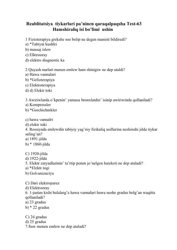 Tiykarlar Reabilitatsiyasi Test-63