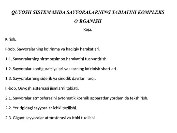 Quyosh Sistemasi va Sayyoralar