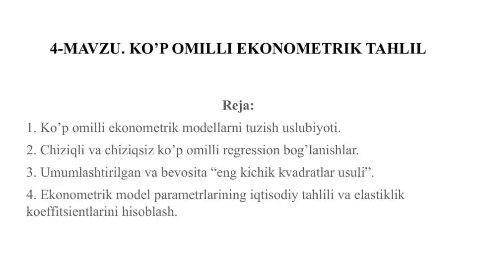 Ko’p omilli ekonometrik tahlil