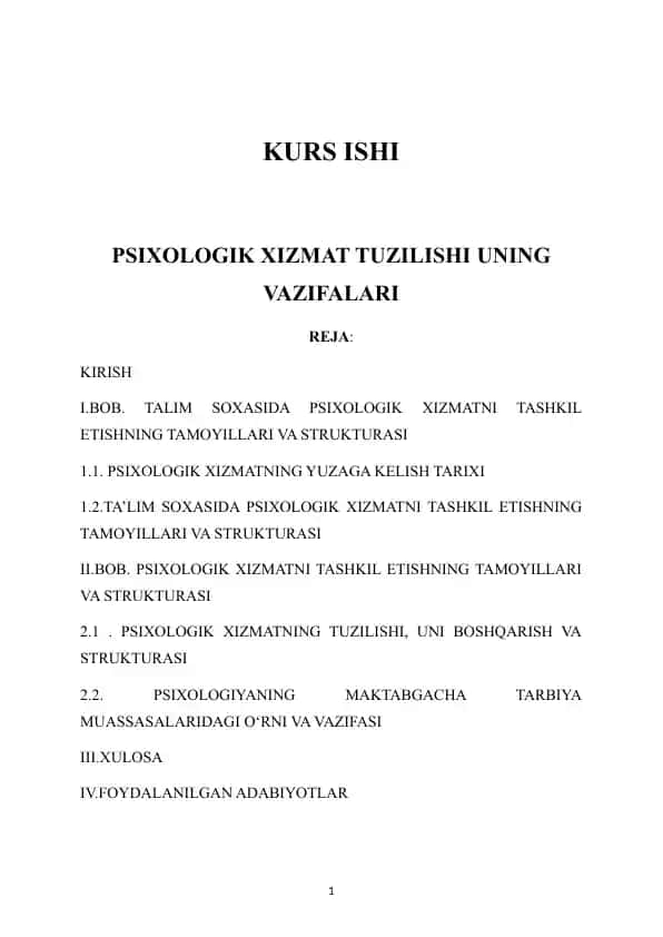 Psixologik xizmat tuzilishi