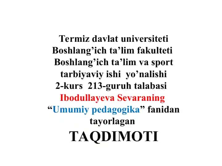 "Jahon adabiyotida pedagogikaning rivojlanishi"