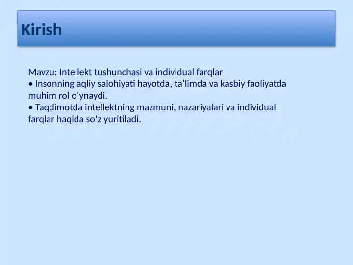 Intellekt tushunchasi va individual farqlar