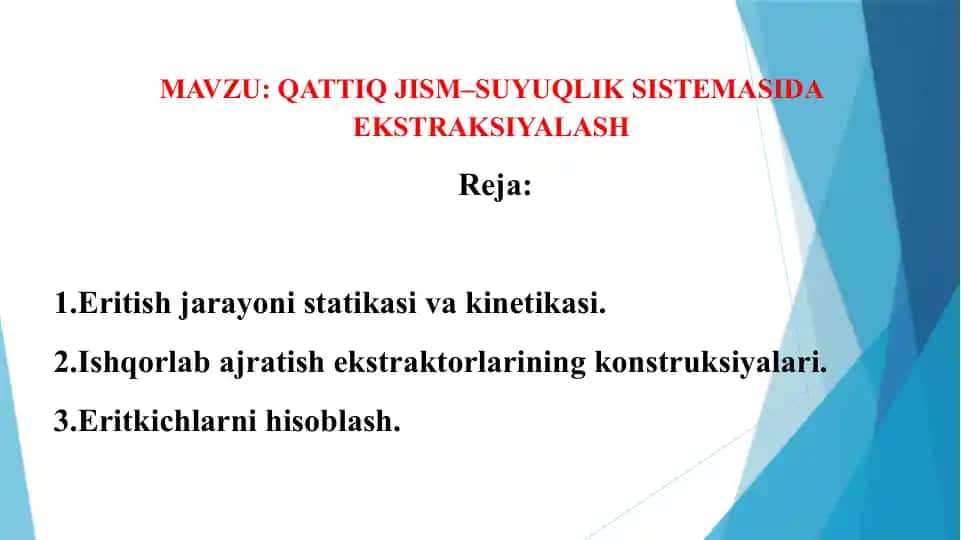 QATTIQ JISM–SUYUQLIK SISTEMASIDA EKSTRAKSIYALASH