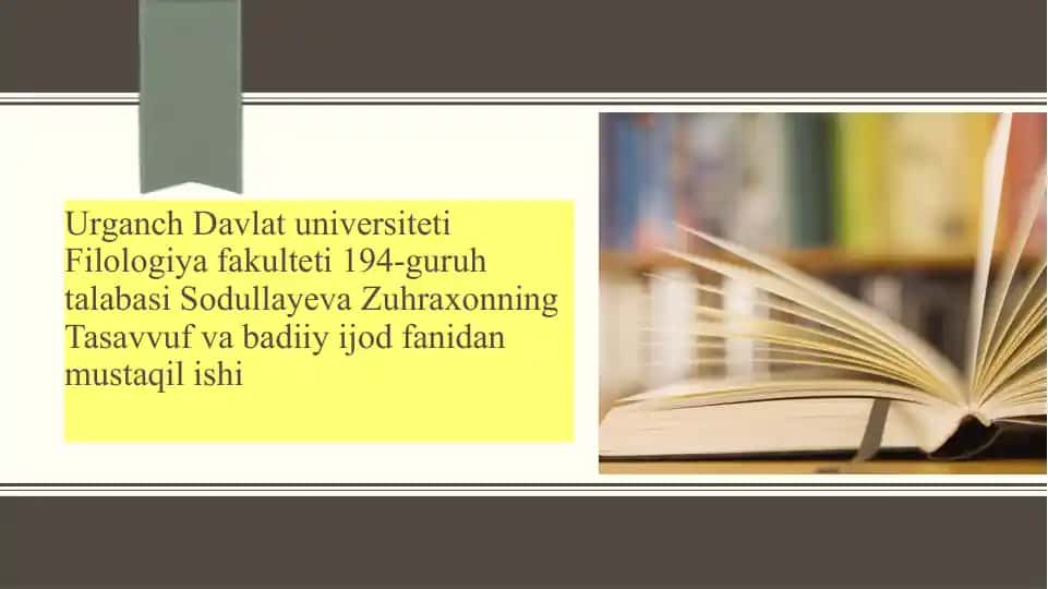 Tasavvuf va badiiy ijod fanidan mustaqil ish